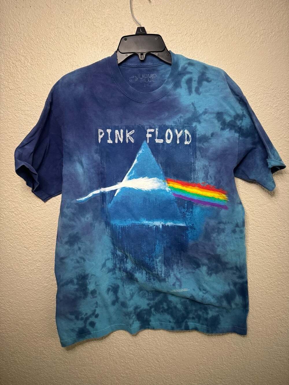 Liquid Blue Pink Floyd Dark Side of the Moon Tie Dye T-Shirt Size L